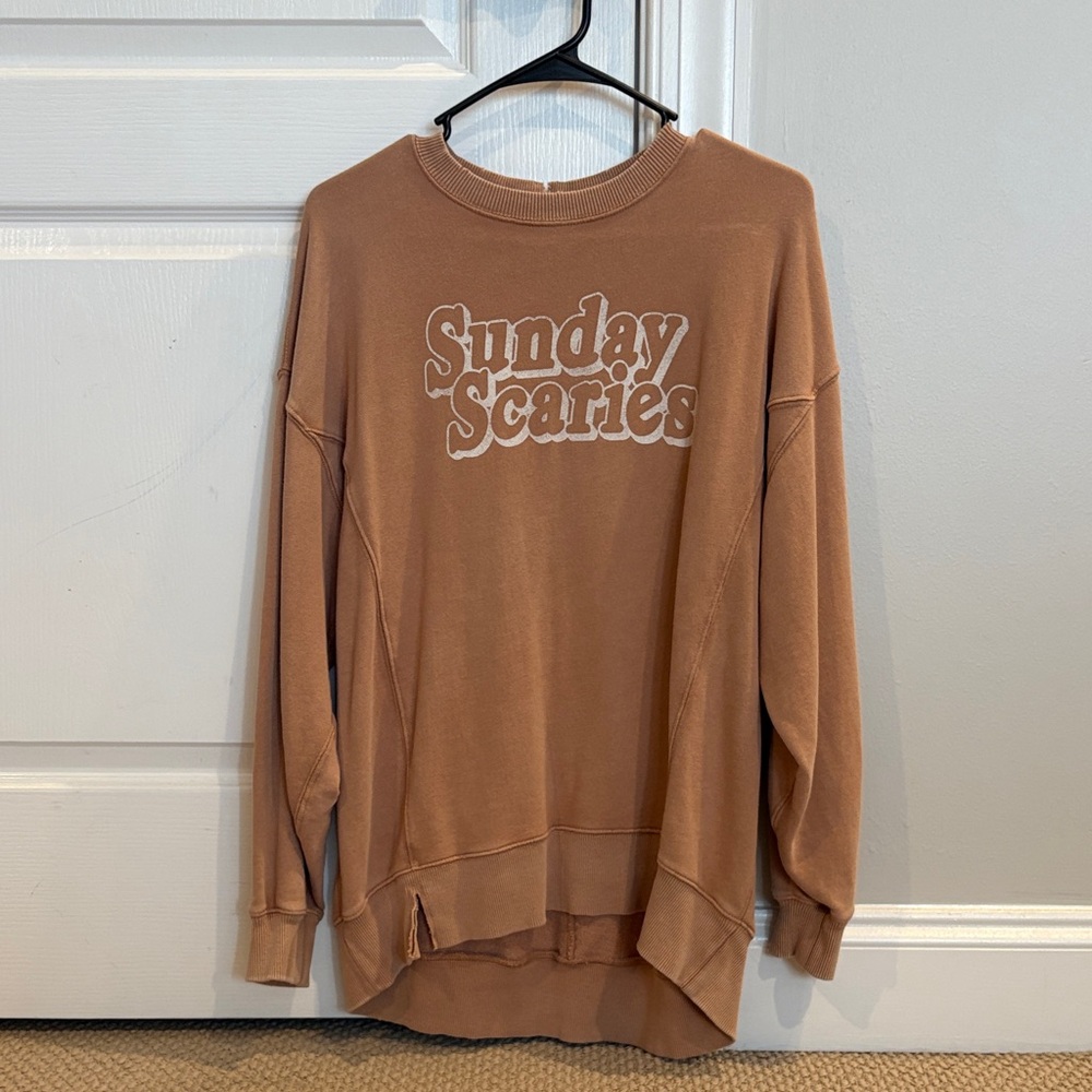 Aerie Sunday Scaries Brown Crew Neck Sweater